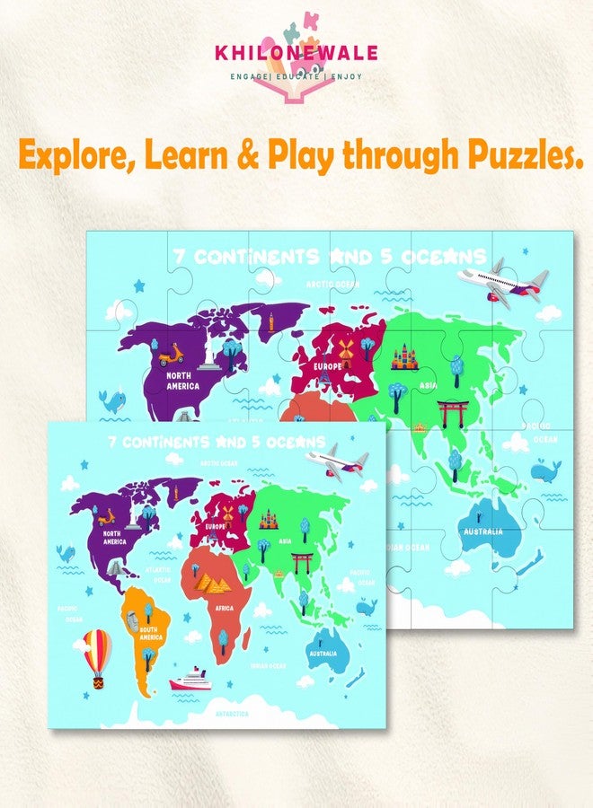 Khilonewale Combo of Wooden Transport & World Map Jigsaw Puzzles - 24-Piece Educational Vehicle & Geography Puzzle Toy for Kids, Toddlers & Preschoolers - Image 5